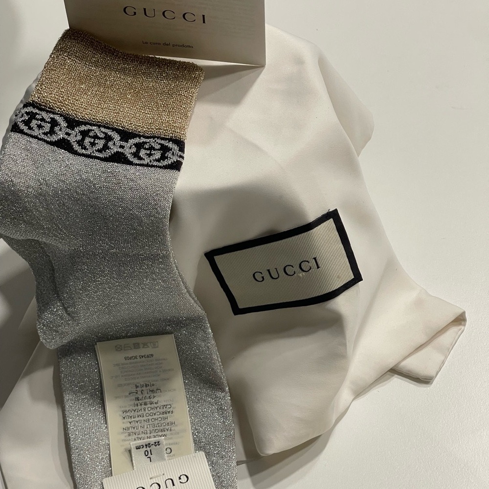 NWT Gucci Authentic Metallic Interlocking Socks Large - Picture 2 of 11
